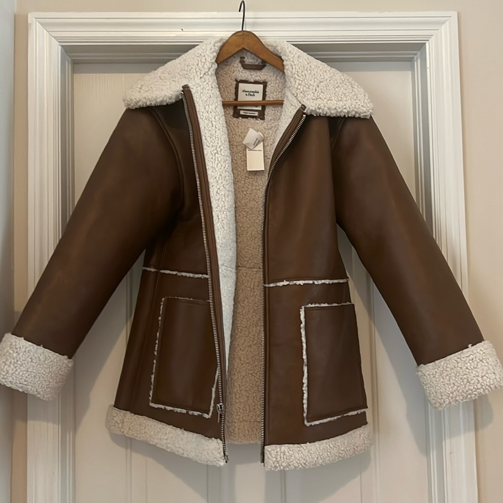 Abercrombie and Fitch vegan leather Sherpa lined coat